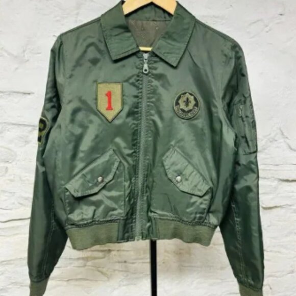 Vintage Military Flyers Style Jacket Quilted Nylon Bomber Patches Civilian Repro - Picture 1 of 4